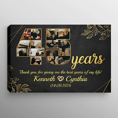 Personalized 45 Years Together Anniversary Framed Canvas - Custom Photo 45th Year Wedding Anniversary Unframed Poster