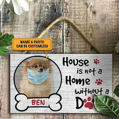 Alternative view of Personalized Photo House Is Not a Home Without a Dog Rectangle Wooden Door Sign - Front Porch Sign Decor Farmhouse