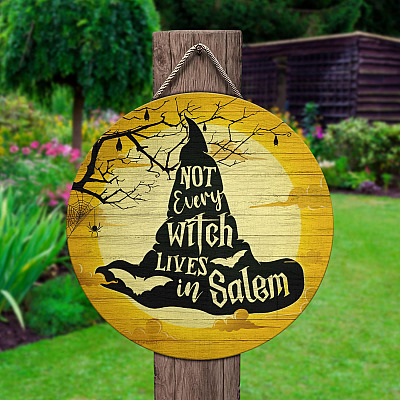 Not Every Witch Lives in Salem Decorative Circle Wooden Door Sign - Front Porch Sign Indoor Outdoor Decor Farmhouse
