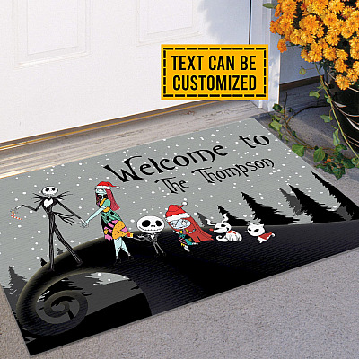 Alternative view of Personalized Family Name Welcome to Nightmare Before Christmas Jack and Sally Indoor Outdoor Decorative Doormat