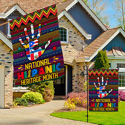 Alternative view of National Hispanic Heritage Month All Countries Hand Flag - Hispanic Latin American Garden Flag - House Flag