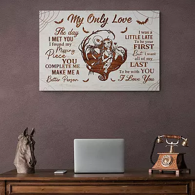 Alternative view of My Only Love the Day I Met You I Found My Missing Piece Canvas - Jack and Sally Halloween Poster - Gift for Couple