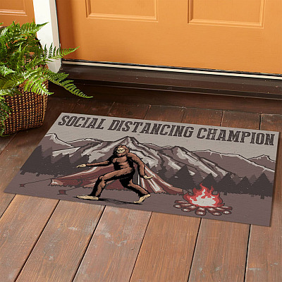 Alternative view of Social Distancing Champion Bigfoot Sasquatch Outdoor Indoor Doormat - Funny Yeti Door Mat Entry Rug
