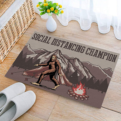 Social Distancing Champion Bigfoot Sasquatch Outdoor Indoor Doormat - Funny Yeti Door Mat Entry Rug