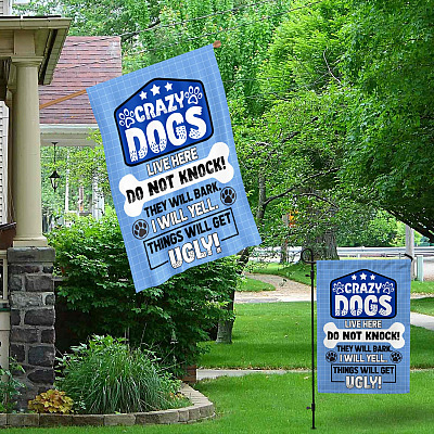 Alternative view of Crazy Dogs Live Here Do Not Knock Outdoor Indoor Garden Flag - House Flag - Wall Flag - Funny Pet Flag