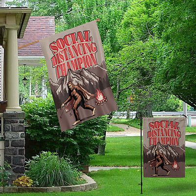 Alternative view of Social Distancing Champion Bigfoot Sasquatch Outdoor Indoor Garden Flag - House Flag - Wall Flag - Yeti Flag