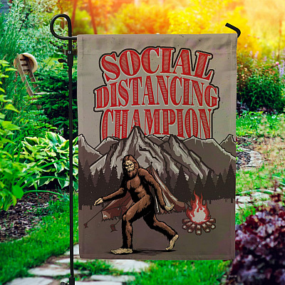 Social Distancing Champion Bigfoot Sasquatch Outdoor Indoor Garden Flag - House Flag - Wall Flag - Yeti Flag