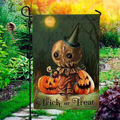 Sam Trick R Treat Halloween Pumpkin Jack-o'-lantern Outdoor Indoor Garden Flag - House Flag - Wall Flag