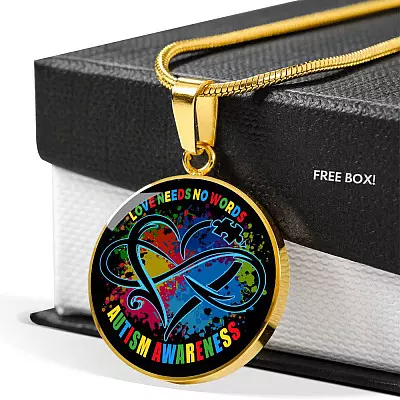 Love Needs No Words Autism Awareness Circle Pendant Necklace