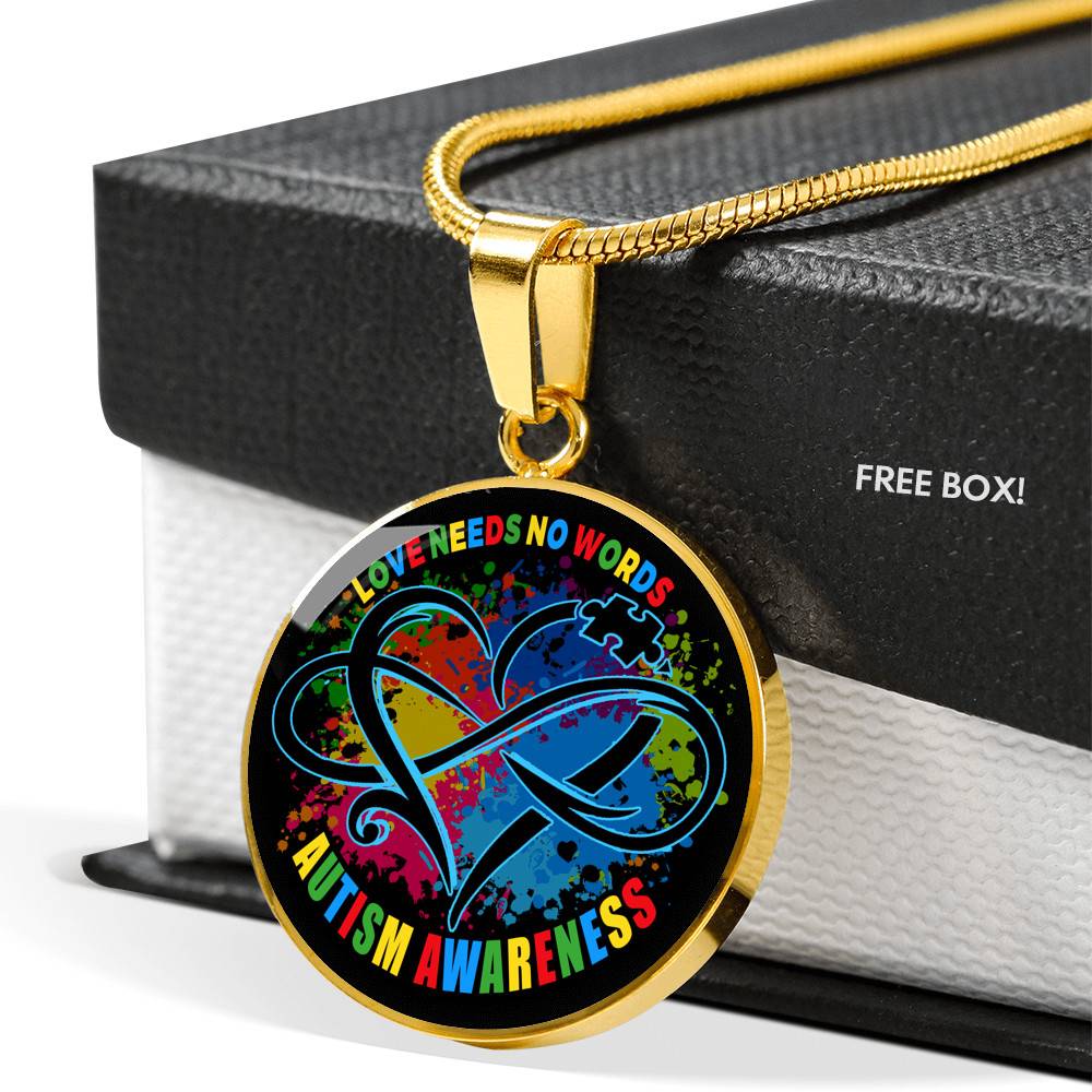 Love Needs No Words Autism Awareness Circle Pendant Necklace