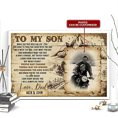 Custom Photo Gift for Son While on This Ride Called Life Framed Canvas - Unframed Poster