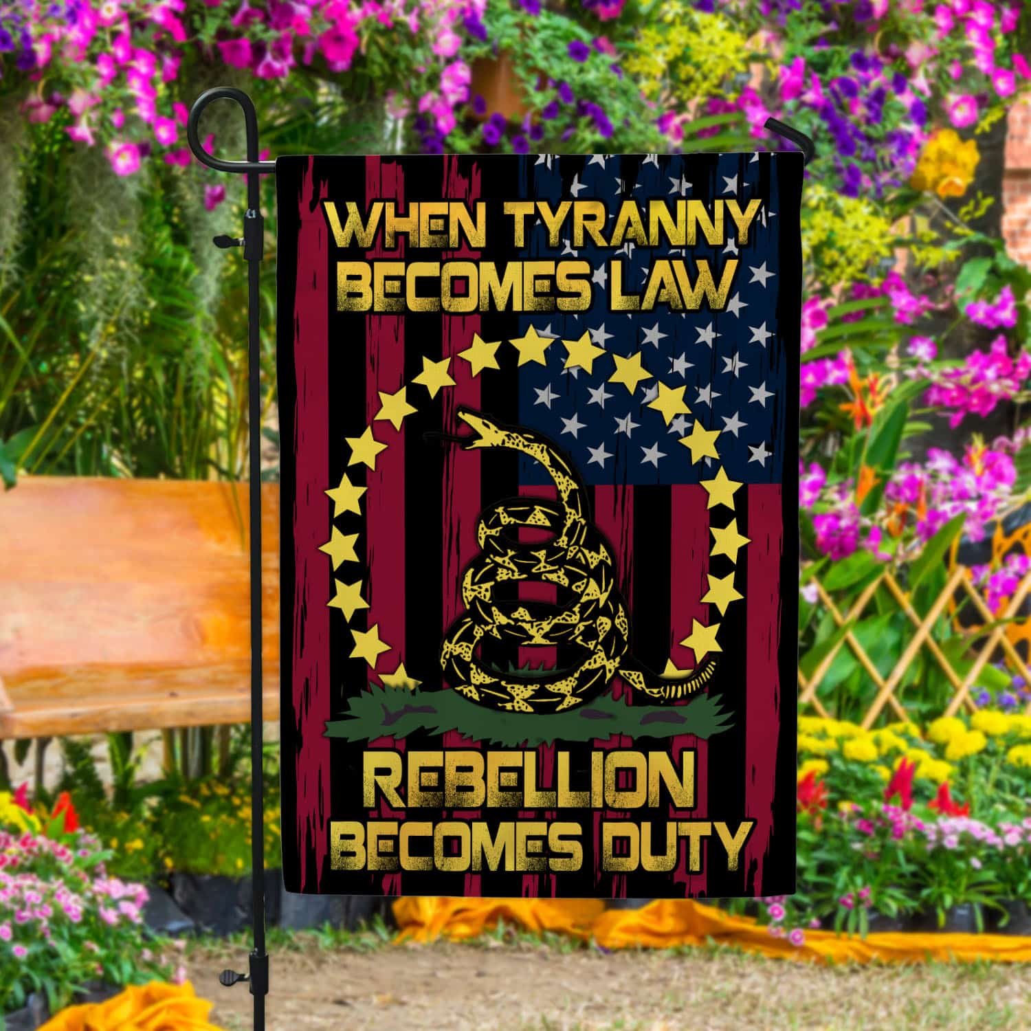 3VT. When Tyranny Becomes Law Flag Garden Flag Mockup 4