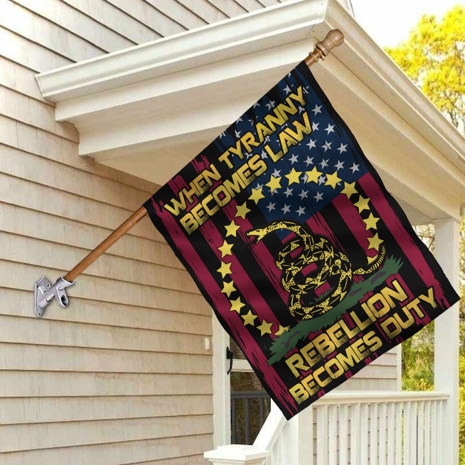 3VT. When Tyranny Becomes Law Flag House Flag Mockup 2