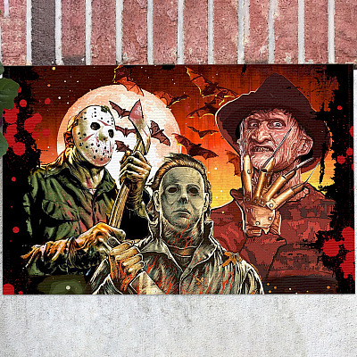 Alternative view of Horror Halloween Movies Characters Decorative Doormat - Welcome Mat