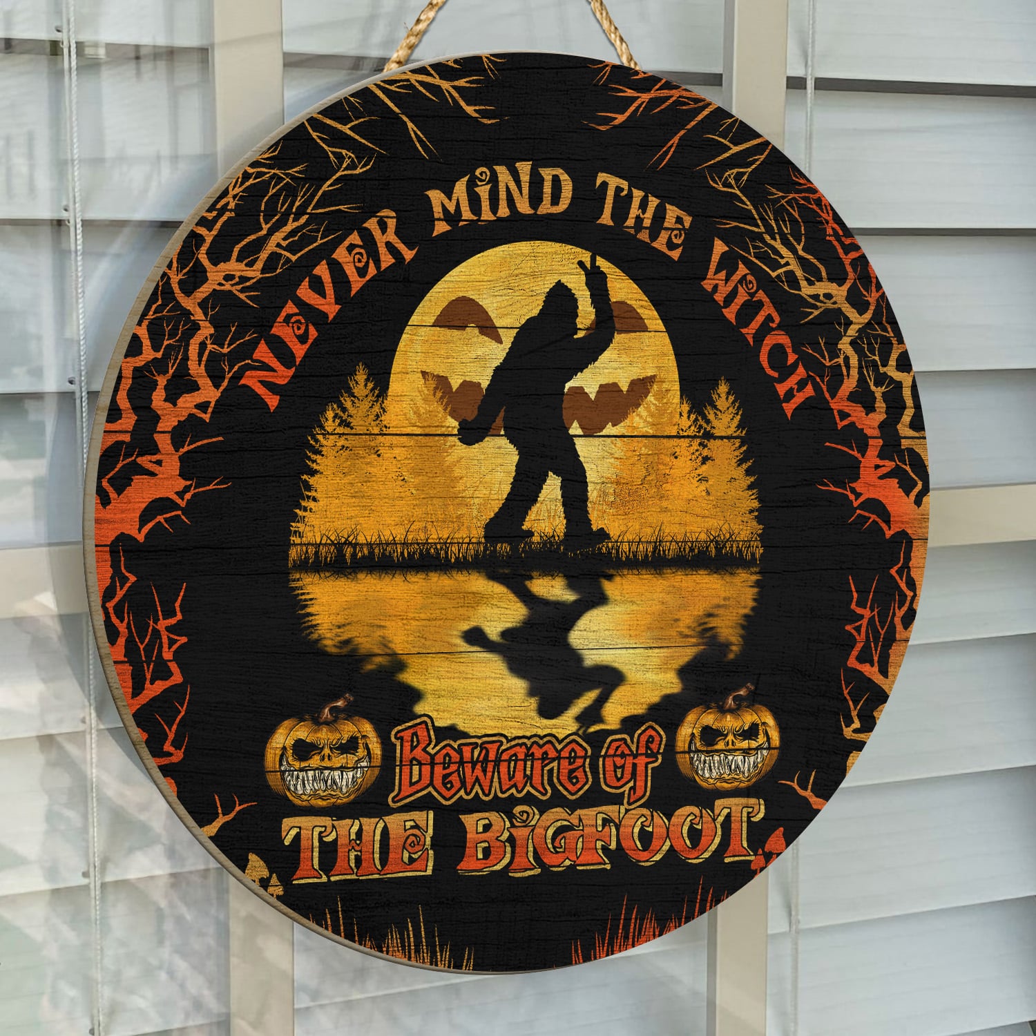 4KT. Never Mind The Witch Bigfoot Door Sign Mockup 14