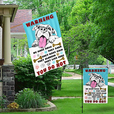Alternative view of Warning We Have Dogs They Bark They Live Here Outdoor Indoor Decorative Garden Flag - House Flag - Wall Flag