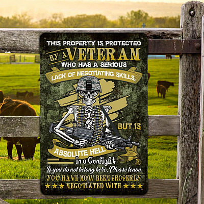 Alternative view of Veteran Metal Sign This Property Is Protected by A Veteran Decorative Metal Sign - Indoor Outdoor Decor Farmhouse
