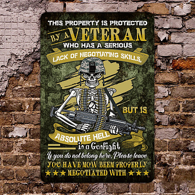 Veteran Metal Sign This Property Is Protected by A Veteran Decorative Metal Sign - Indoor Outdoor Decor Farmhouse
