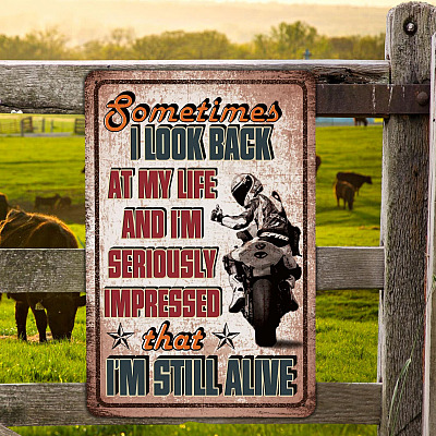 Alternative view of Motorcycle Signs Sometimes I Look Back at My Life Vintage Decorative Metal Sign - Indoor Outdoor Decor Home