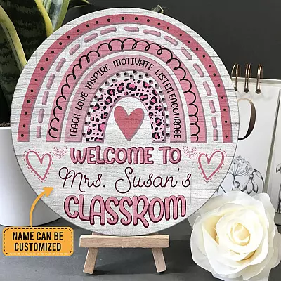 Personalized Welcome To Teacher's Classroom Wooden Front Door Sign - Custom Teacher Welcome Sign For Front Porch