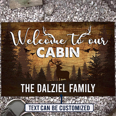 Personalized Welcome to Our Cabin Doormat - Outdoor Indoor Doormat