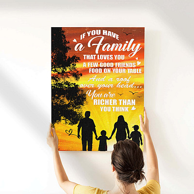 Alternative view of If You Have A Family That Loves You You Are Richer Than You Think Inspirational Wall Decor Canvas Print - Home Decor