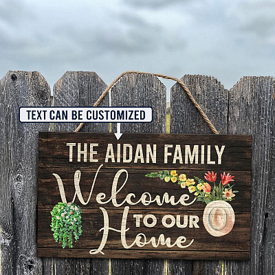 Alternative view of Personalized Name Welcome To Our Home Decorative Wooden Door Sign - Front Porch Sign