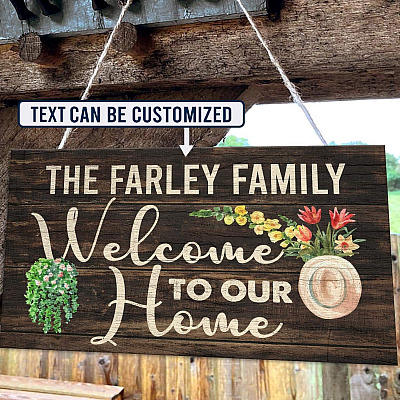 Personalized Name Welcome To Our Home Decorative Wooden Door Sign - Front Porch Sign