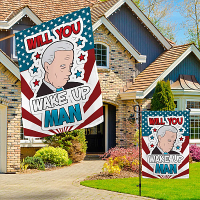 Alternative view of Funny Sleepy Joe Biden Will You Wake Up Man Flag - Biden Not My President Garden Flag - House Flag - Wall Flag