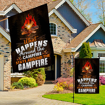 Alternative view of What Happens Around The Campfire Stays in The Campfire Decorative Garden Flag - Indoor Outdoor Flag - Camping Flag
