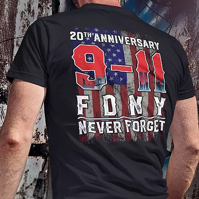 Alternative view of FDNY Never Forget 9/11 20th Anniversary T-Shirt - 9/11 Memorial Print On Back T-Shirt