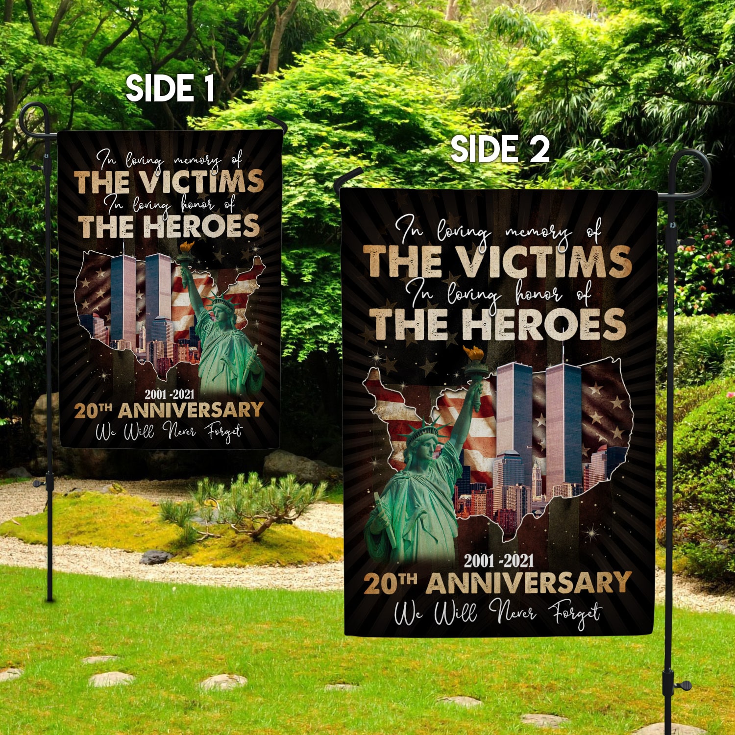 3NH.Loving Memory 911 (7) Garden Flag Mockup 2 Side