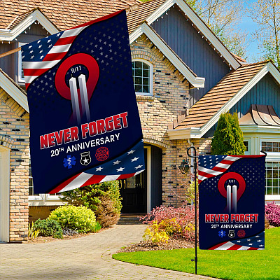 Alternative view of 9/11 Never 20 Anniversary Decorative Garden Flag - Indoor Outdoor Flag - House Flag - September 11 Anniversary Flag