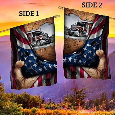 Alternative view of Truck Driver American Flag Outdoor Indoor Decorative Garden Flag - House Flag - Wall Flag - USA Trucker Flag