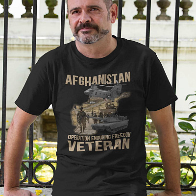 Alternative view of Afghanistan Veteran Operation Enduring Freedom American Flag T-Shirt