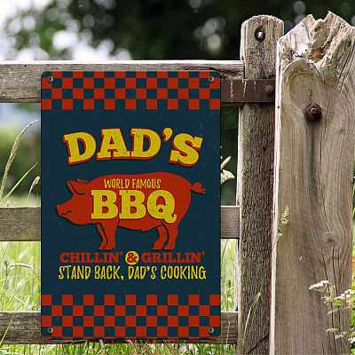 Alternative view of Dad's World Famous Cooking BBQ Chillin' & Grillin' Decorative Metal Sign - Indoor Outdoor Decor Farmhouse