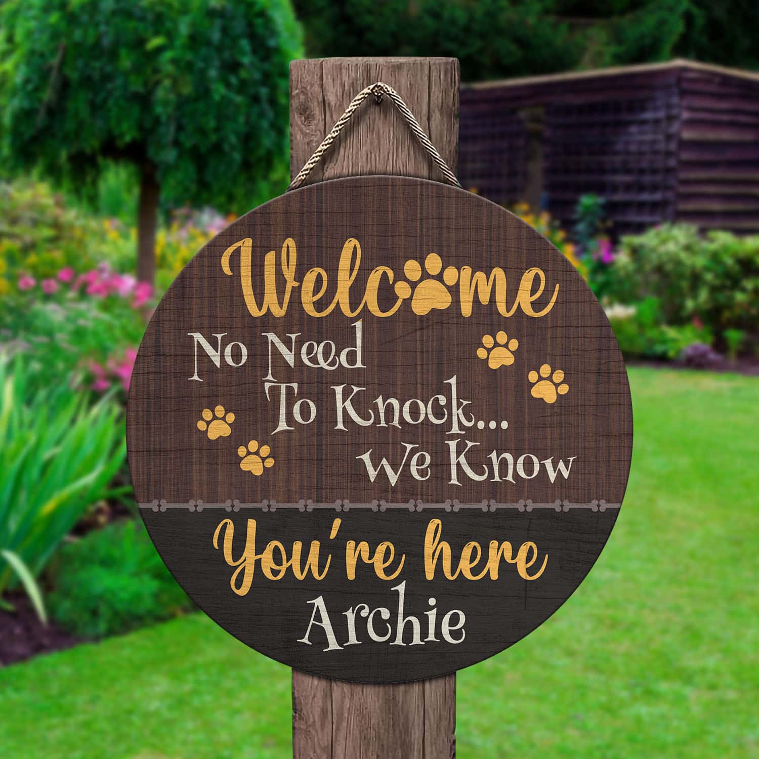 10VT. Dog Welcome No Need To Knock (Sample Design) Door Sign Mockup 2