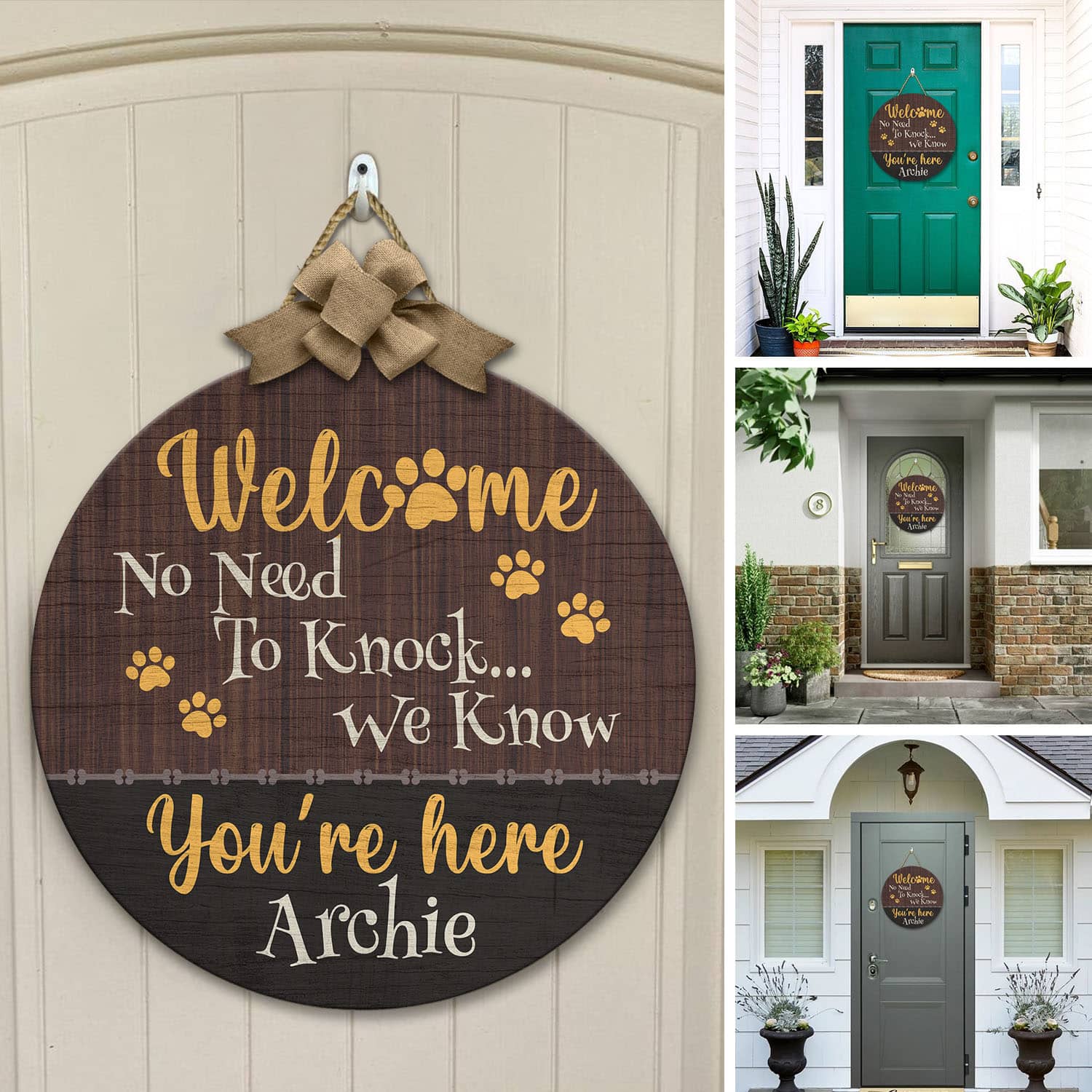 10VT. Dog Welcome No Need To Knock (Sample Design) Door Sign Mockup 12