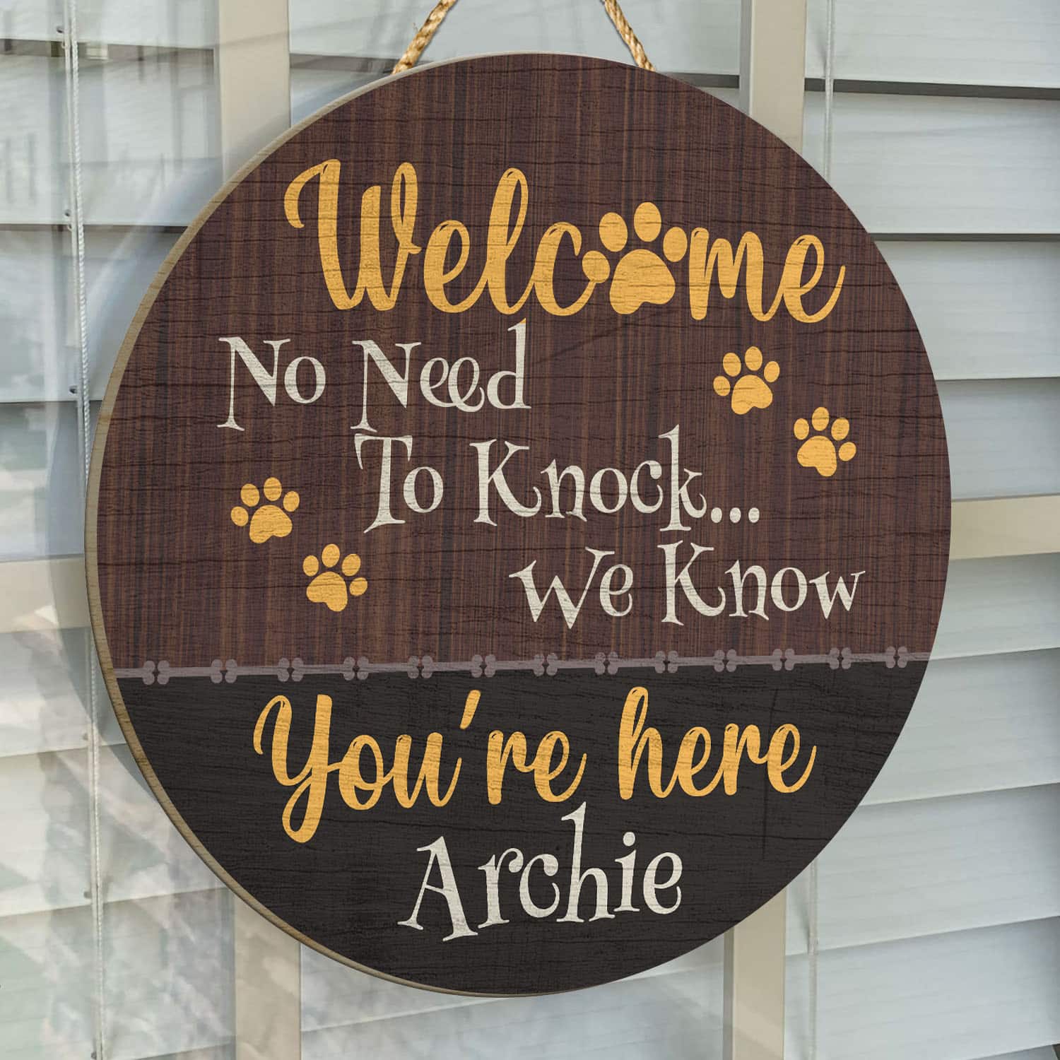 10VT. Dog Welcome No Need To Knock (Sample Design) Door Sign Mockup 14