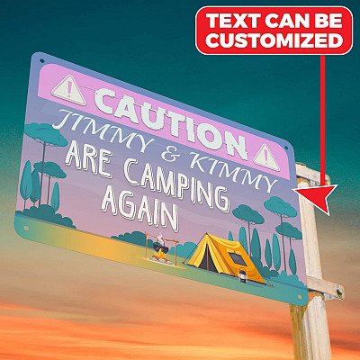 Alternative view of Personalized Name Caution Camping Again Retro Vintage Decorative Metal Sign - Indoor Outdoor Decor Farmhouse
