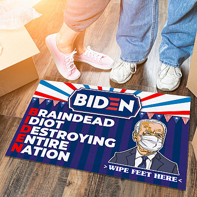 Alternative view of Funny Anti Biden Meme Saying Decorative Home Entrance Doormat - Biden Braindead Idiot Destroying Entire Nation House Doormat