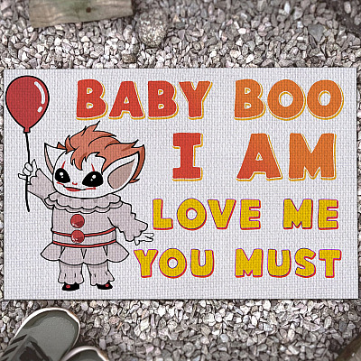 Scary Baby Yoda Clown Meme Halloween Saying Entrance Home Doormat - Baby Yoda IT Clown Boo I Am Love Me You Must Doormat