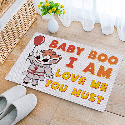 Alternative view of Scary Baby Yoda Clown Meme Halloween Saying Entrance Home Doormat - Baby Yoda IT Clown Boo I Am Love Me You Must Doormat