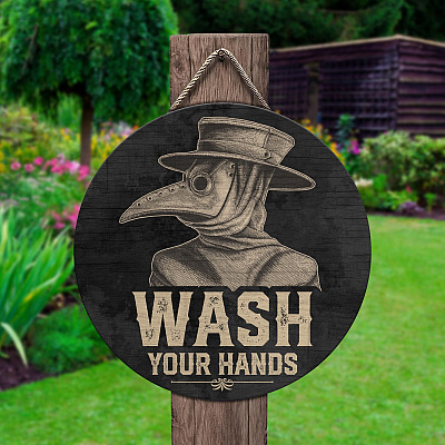 Alternative view of Vintage Plague Doctor Wash You Hands Funny Bathroom Wooden Door Sign - Front Porch Sign Indoor Outdoor Decor Farmhouse