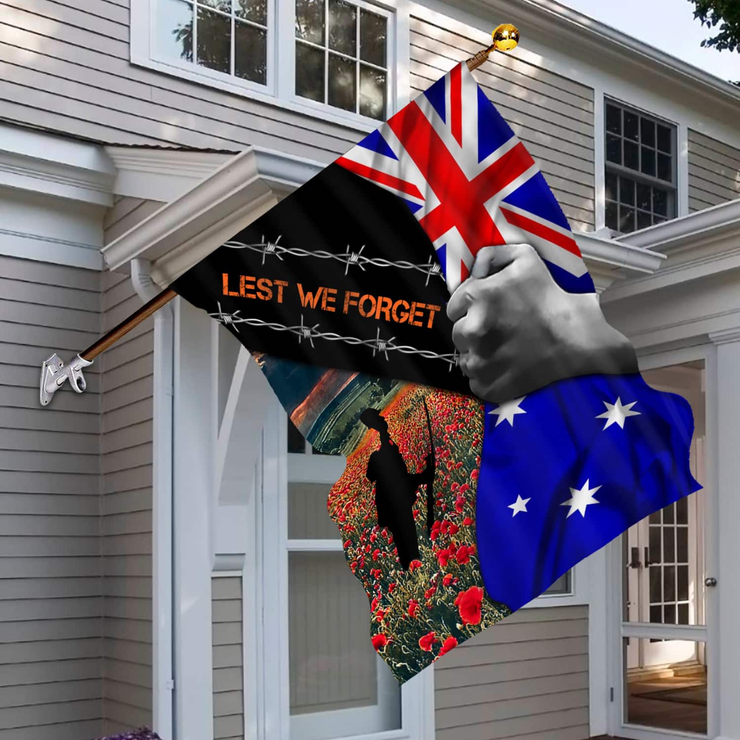 4KT. Lest We Forget Australia 30x40 House Flag Mockup 6