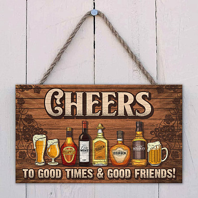 Alternative view of Cheers to Good Time and Good Friends Decorative Wooden Door Sign - Porch Sign - Beer Signs for Man Cave