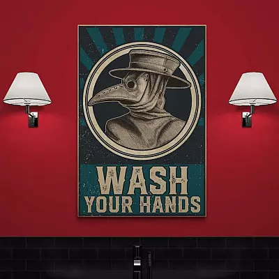 Alternative view of Vintage Plague Doctor Wash You Hands Funny Bathroom Canvas Prints - Bathroom Decor Wall Art - Poster