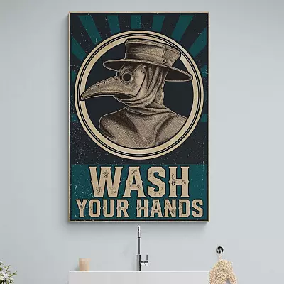 Vintage Plague Doctor Wash You Hands Funny Bathroom Canvas Prints - Bathroom Decor Wall Art - Poster