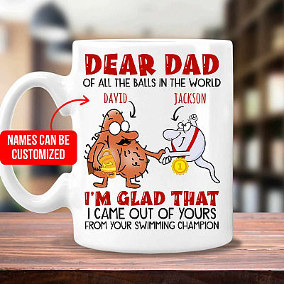 Personalized Name Dear Dad of All the Balls in the World Mug - Beer Stein - Water Bottle - Color Changing Mug