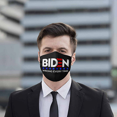 Alternative view of Biden Wrong Every Time Washable Reusable Custom Printed Cloth Face Mask Cover - Trump Supporter Afghanistan Face Mask